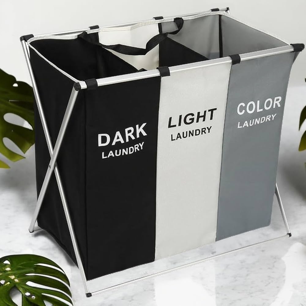 Laundry Basket 3 Section Foldable dirty Hamper