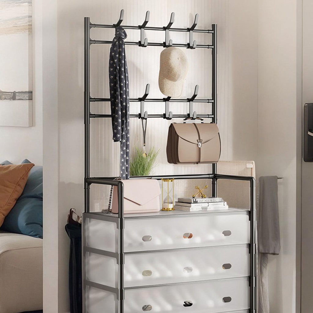 5-Layer Hall Tree with Metal Coat Rack Shoe Rack Entryway Storage Organizer Home