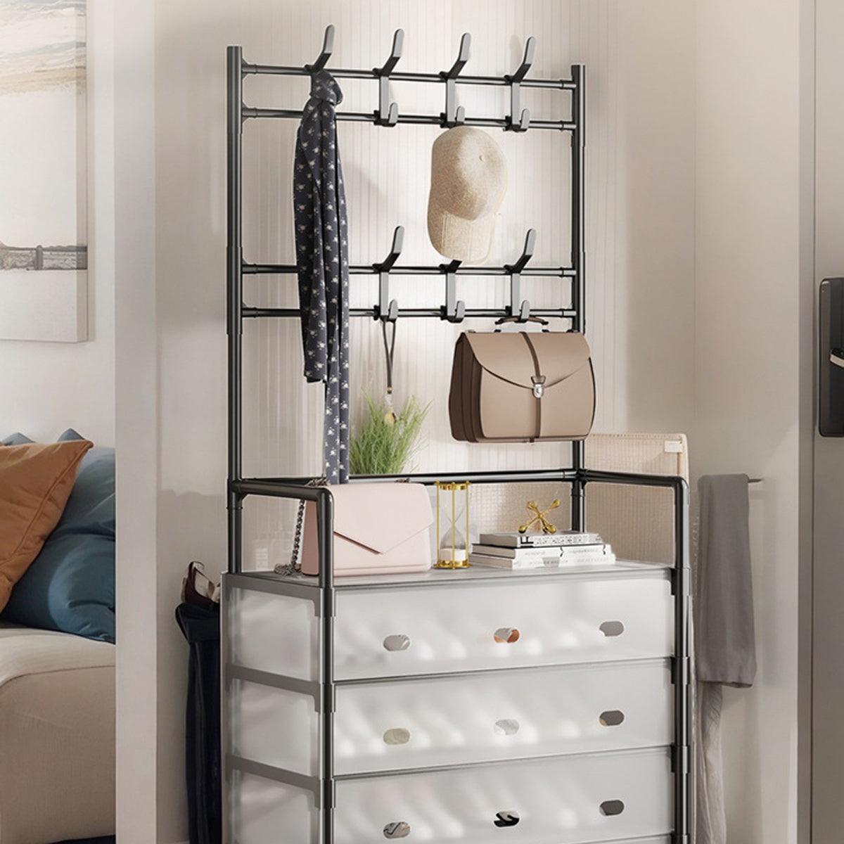 5-Layer Hall Tree with Metal Coat Rack Shoe Rack Entryway Storage Organizer Home