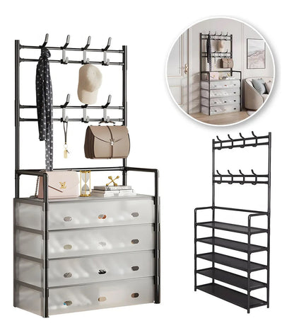 5-Layer Hall Tree with Metal Coat Rack Shoe Rack Entryway Storage Organizer Home