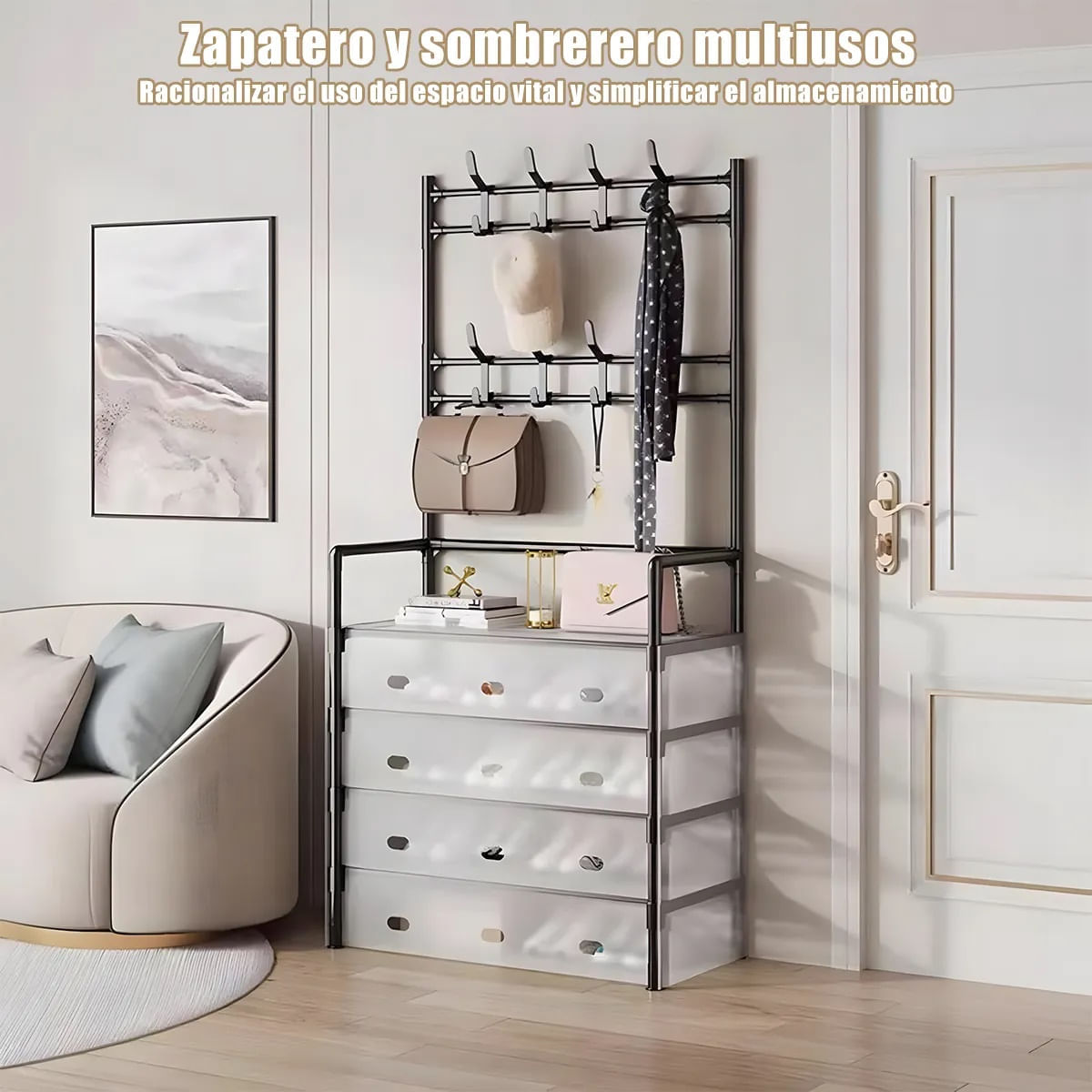 5-Layer Hall Tree with Metal Coat Rack Shoe Rack Entryway Storage Organizer Home