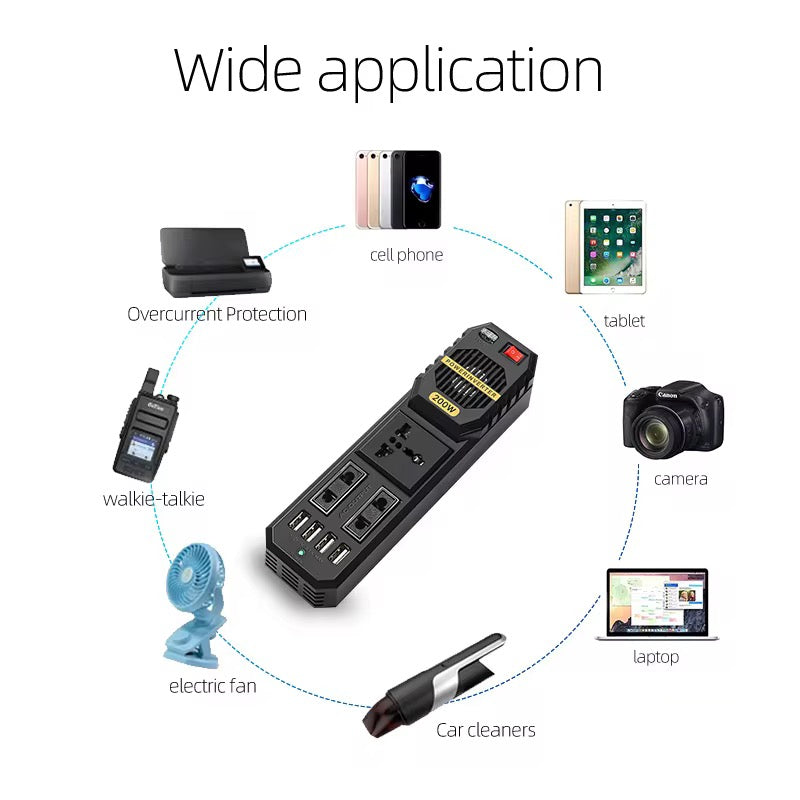 200W Power Inverter, DC 12V to AC 220V Car Power Inverter with 4 USB Port Cigarette Lighter