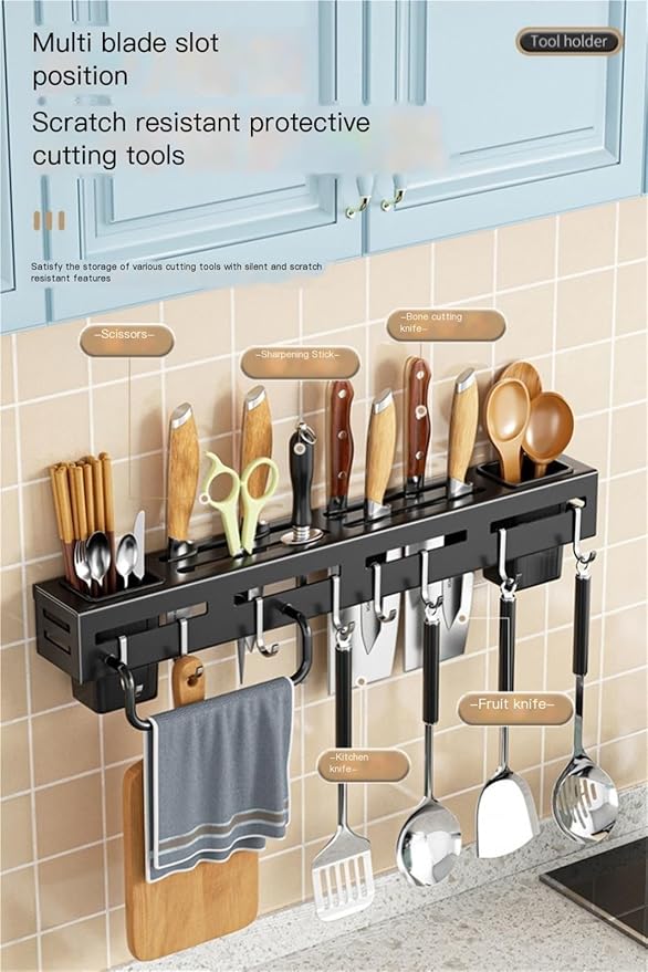 Multifunction Kitchen Gadget Rack, Knife Chopsticks Storage Rack Organizer No Drilling Wall Mounted Kitchen Hanging Rack 40cm