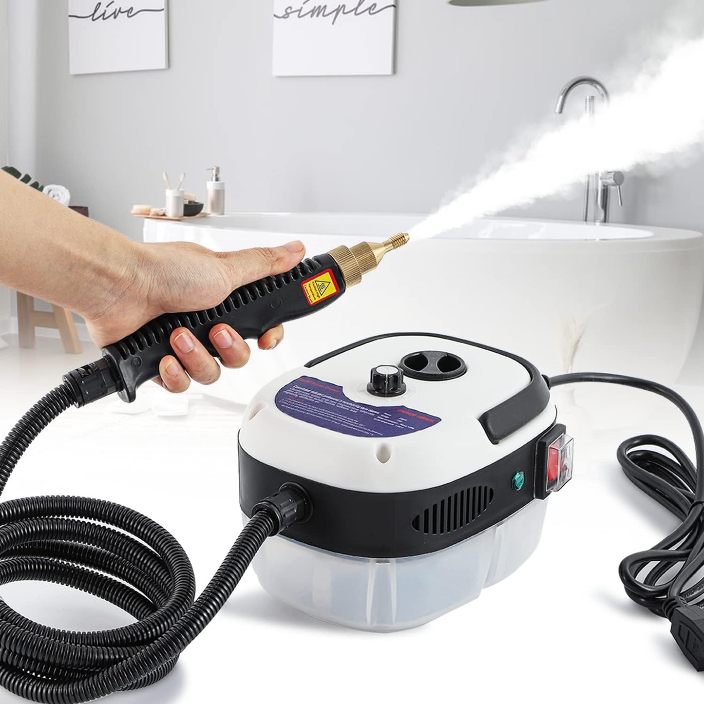 Steam Cleaner Handheld, High Pressure Steam Cleaning Machine with 3 Brush Heads & 901ml Water Tank, Portable Multi-Purpose Steam Cleaner for Kitchen, Car, Bathroom, Furniture