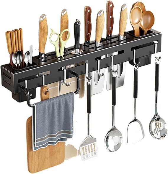 Multifunction Kitchen Gadget Rack, Knife Chopsticks Storage Rack Organizer No Drilling Wall Mounted Kitchen Hanging Rack 40cm