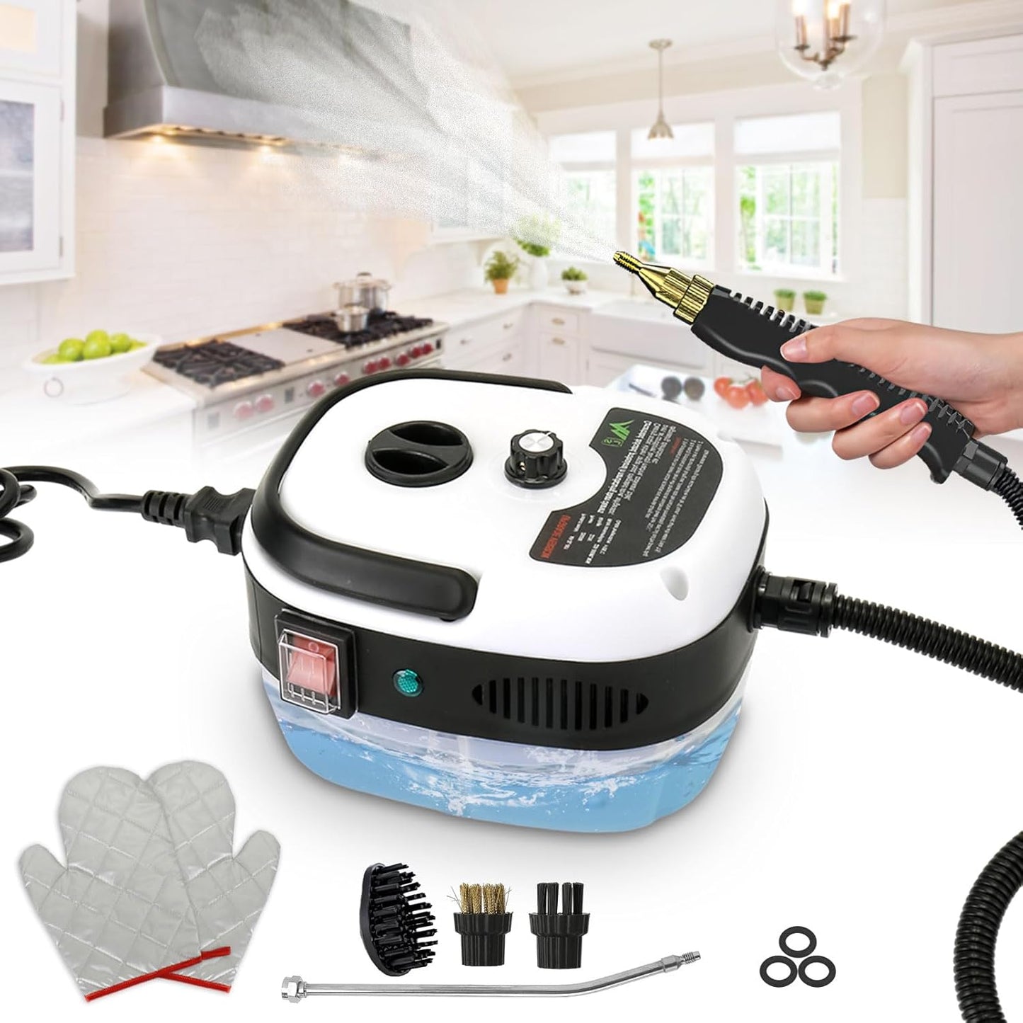Steam Cleaner Handheld, High Pressure Steam Cleaning Machine with 3 Brush Heads & 901ml Water Tank, Portable Multi-Purpose Steam Cleaner for Kitchen, Car, Bathroom, Furniture