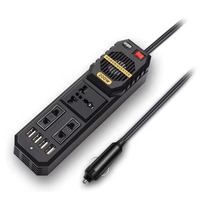 200W Power Inverter, DC 12V to AC 220V Car Power Inverter with 4 USB Port Cigarette Lighter