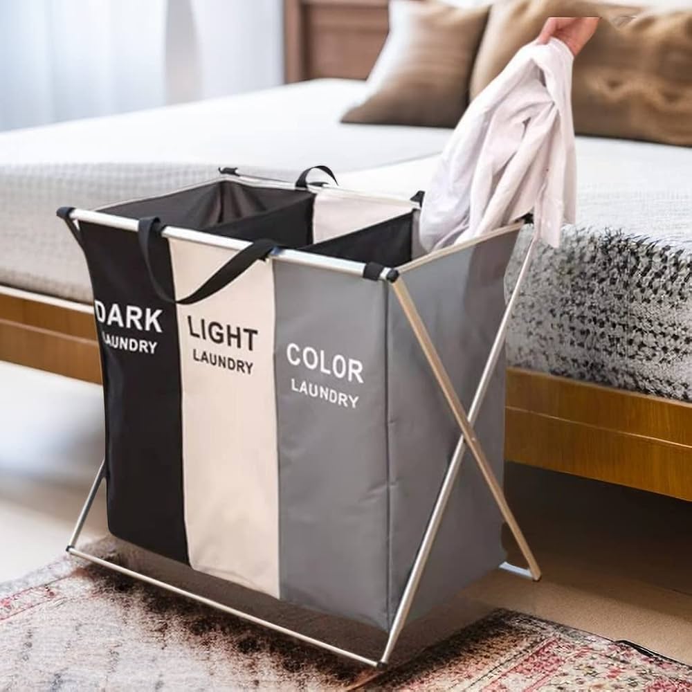Laundry Basket 3 Section Foldable dirty Hamper