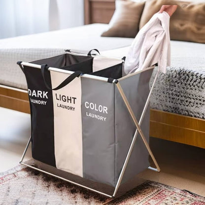 Laundry Basket 3 Section Foldable dirty Hamper