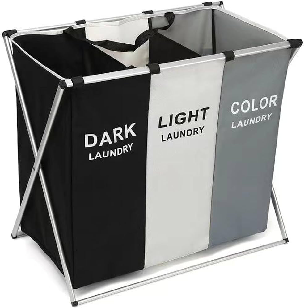 Laundry Basket 3 Section Foldable dirty Hamper