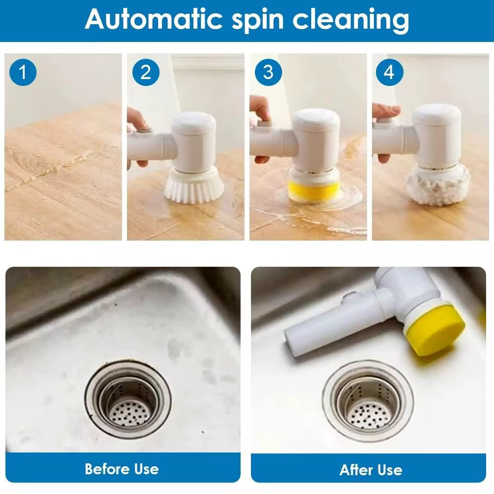 Electric Cleaning Brush Cleaning Brush Spin Scrubber Portable Wireless Rechargeable with 3 able Brush Heads for Kitchen Bathroom Wall Window Corners, White