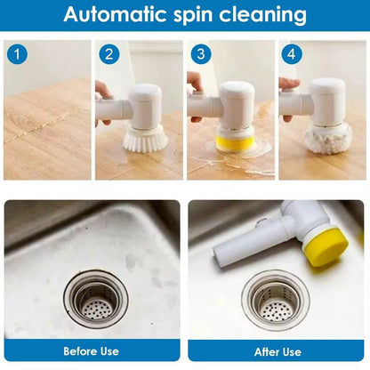 Electric Cleaning Brush Cleaning Brush Spin Scrubber Portable Wireless Rechargeable with 3 able Brush Heads for Kitchen Bathroom Wall Window Corners, White